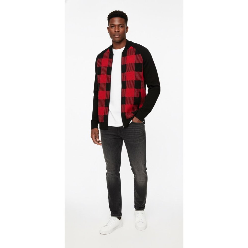 Express Buffalo Plaid Zip Front Cardigan Sweater S